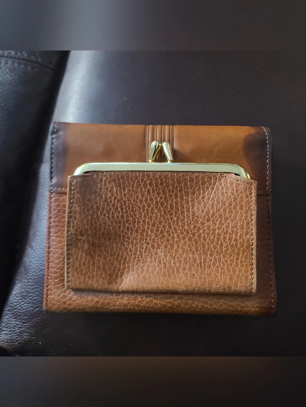 Princess Gardner Genuine Lambskin Wallet Kiss Lock Frame Clasp Vintage Brown